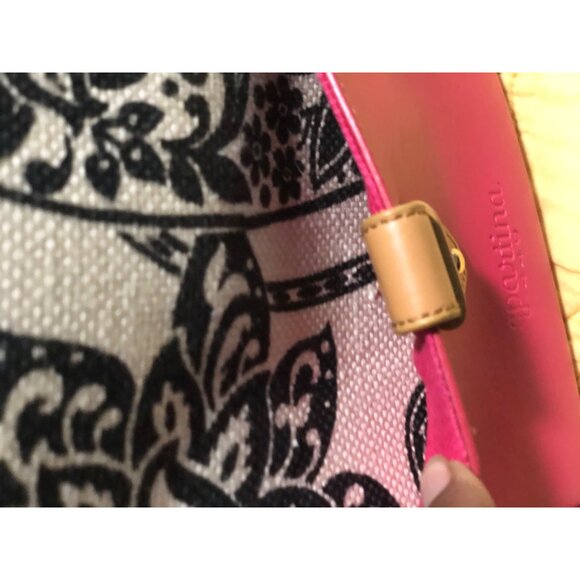 Spartina 449 Canvas Natural Linen Genuine Leather Purse Footed Bottom Black Hand - Picture 6 of 8